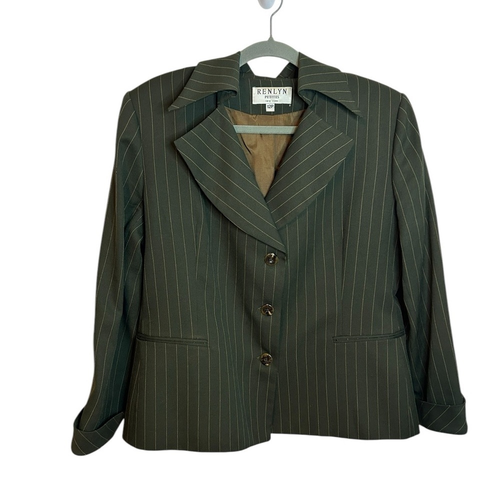Renlyn Vintage Olive Green Pinstripe Blazer